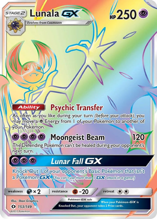 Lunala GX (Secret) (#153/149) (SM Base Set) Damaged Holofoil