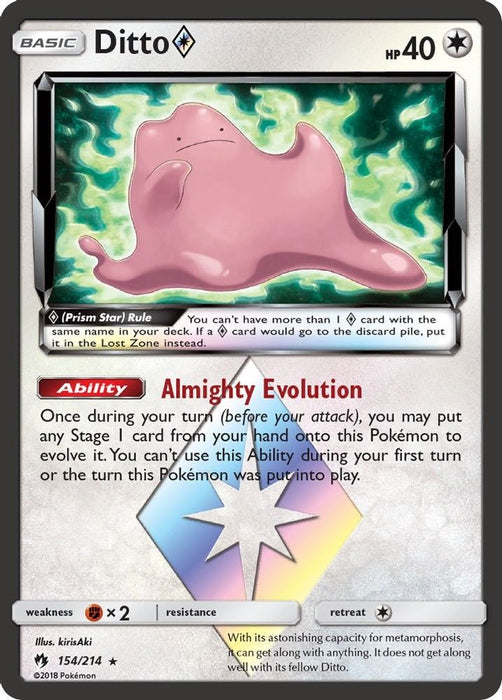Ditto Prism Star (#154/214) (SM - Lost Thunder) Near Mint Holofoil
