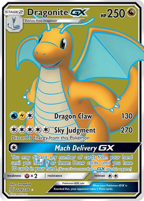Dragonite GX (Full Art) (#229/236) (SM - Unified Minds) Lightly Played Holofoil
