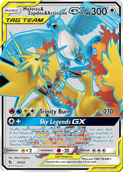 Moltres & Zapdos & Articuno GX (Full Art) (#66/68) (Hidden Fates) Near Mint Holofoil