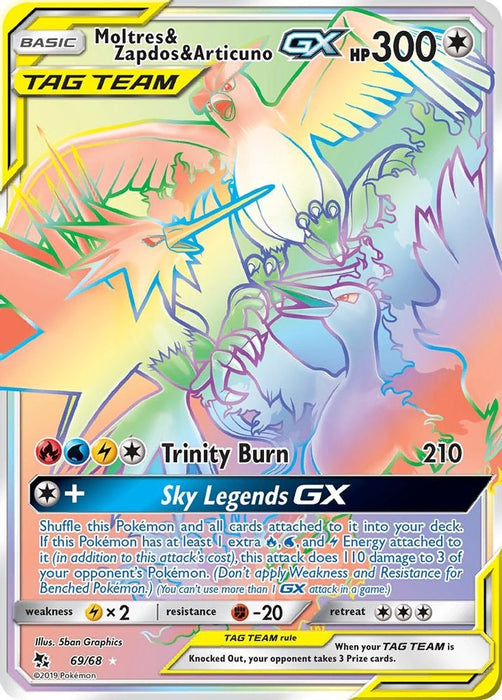 Moltres & Zapdos & Articuno GX (Secret) (#69/68) (Hidden Fates) Near Mint Holofoil