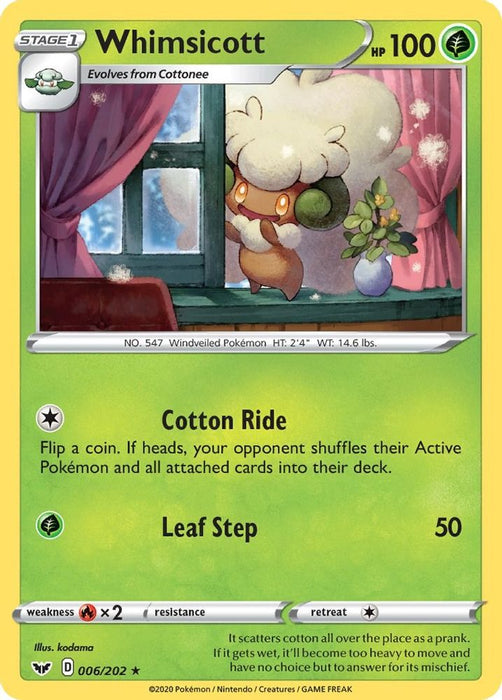 Whimsicott (#006/202) (SWSH01: Sword & Shield Base Set) Near Mint Reverse Holofoil