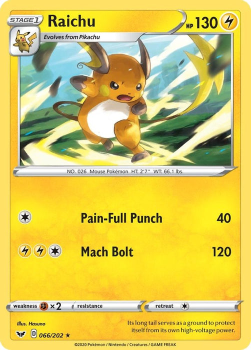 Raichu (#066/202) (SWSH01: Sword & Shield Base Set) Near Mint Reverse Holofoil