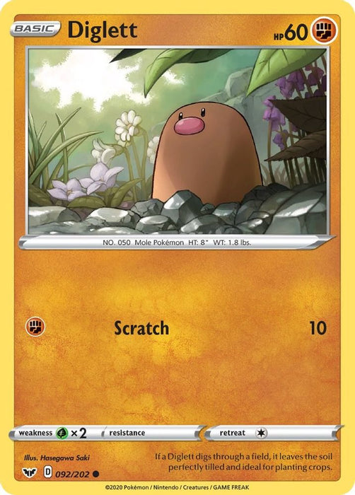 Diglett (#092/202) (SWSH01: Sword & Shield Base Set) Near Mint Reverse Holofoil