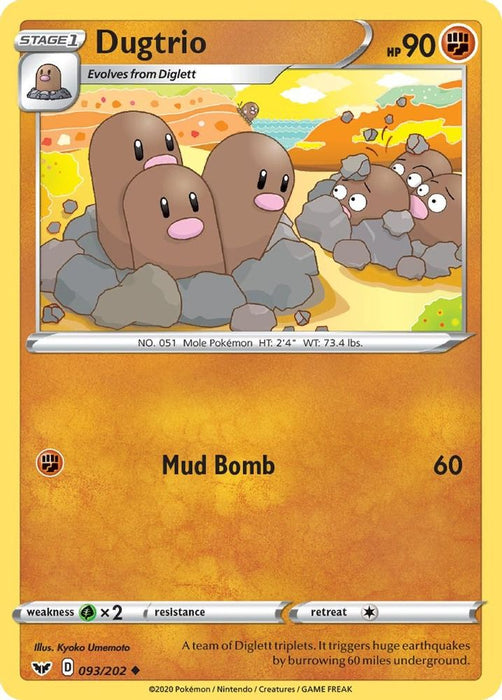 Dugtrio (#093/202) (SWSH01: Sword & Shield Base Set) Near Mint Reverse Holofoil
