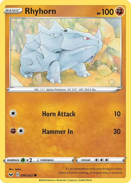 Rhyhorn 096 (#096/202) (SWSH01: Sword & Shield Base Set)