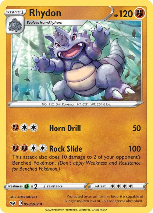 Rhydon (#098/202) (SWSH01: Sword & Shield Base Set) Near Mint Reverse Holofoil