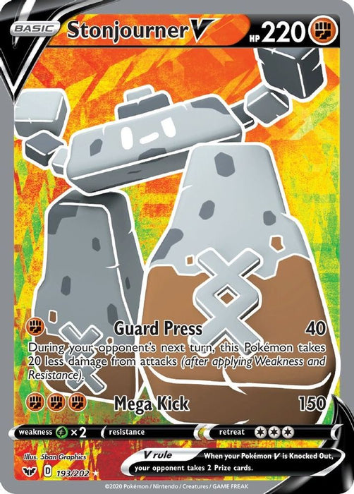 Stonjourner V Full Art (#193/202) (SWSH01: Sword & Shield Base Set) Near Mint Holofoil