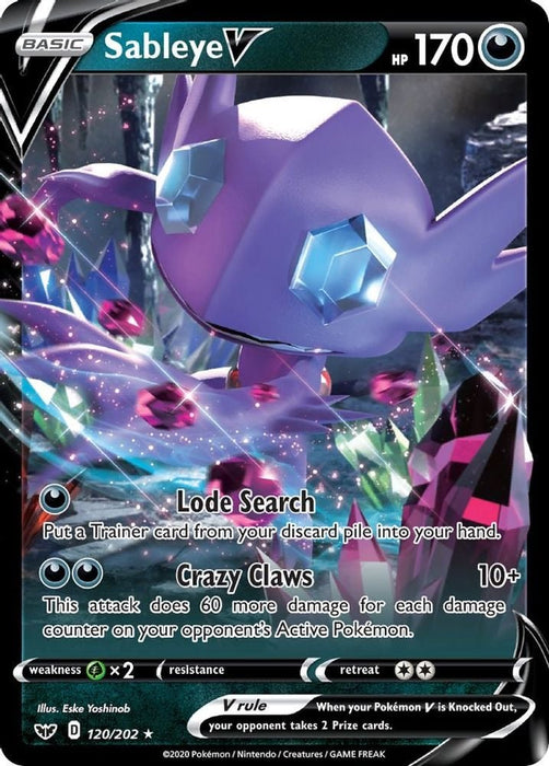 Sableye V (#120/202) (SWSH01: Sword & Shield Base Set) Near Mint Holofoil