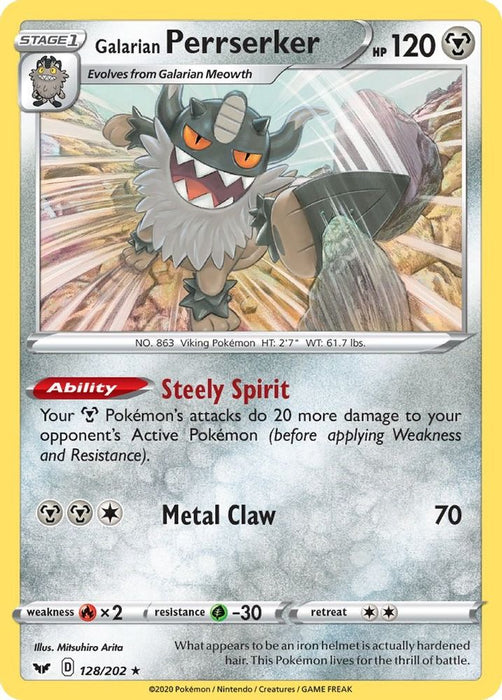 Galarian Perrserker (#128/202) (SWSH01: Sword & Shield Base Set)