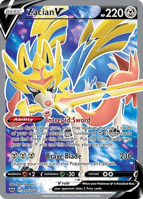 Zacian V Full Art (#195/202) (SWSH01: Sword & Shield Base Set)