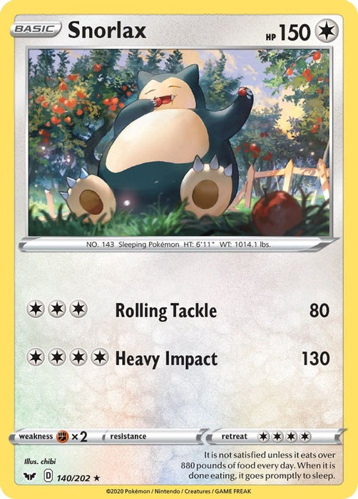 Snorlax (#140/202) (SWSH01: Sword & Shield Base Set) Near Mint Reverse Holofoil