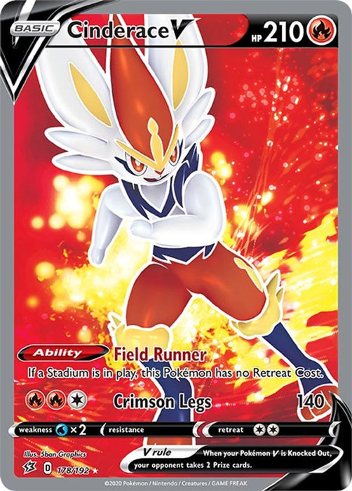 Cinderace V (Full Art) (#178/192) (SWSH02: Rebel Clash) Near Mint Holofoil