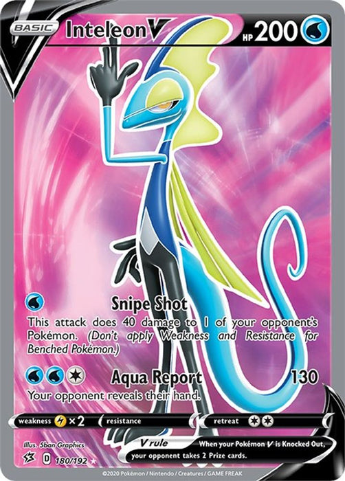 Inteleon V (Full Art) (#180/192) (SWSH02: Rebel Clash) Near Mint Holofoil