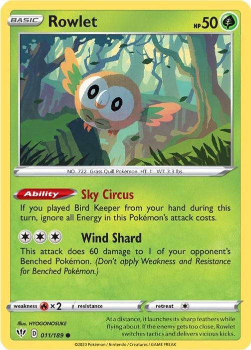 Rowlet (#011/189) (SWSH03: Darkness Ablaze)