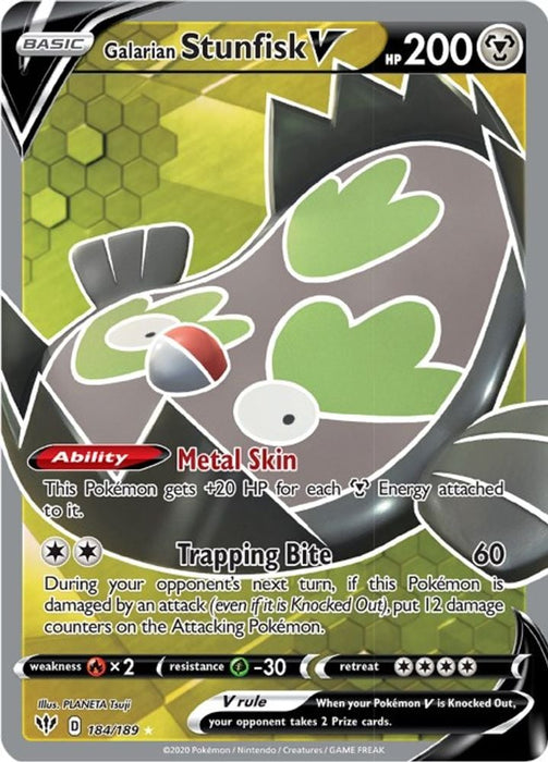 Galarian Stunfisk V Full Art (#184/189) (SWSH03: Darkness Ablaze) Near Mint Holofoil