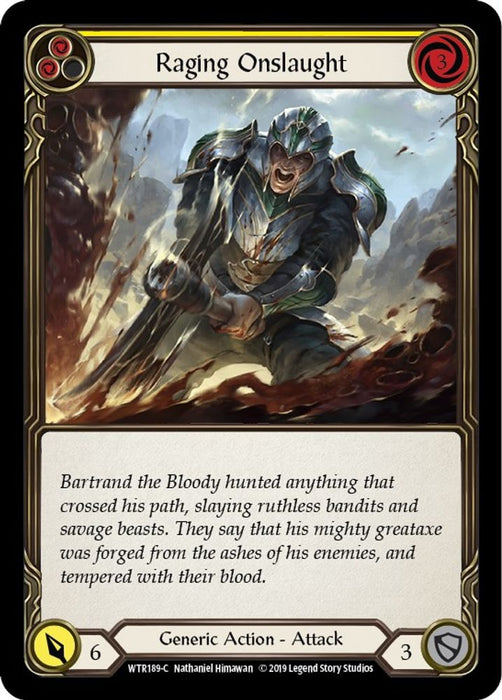Raging Onslaught (Yellow) (#WTR189) (Welcome to Rathe) Near Mint Unlimited Edition Rainbow Foil