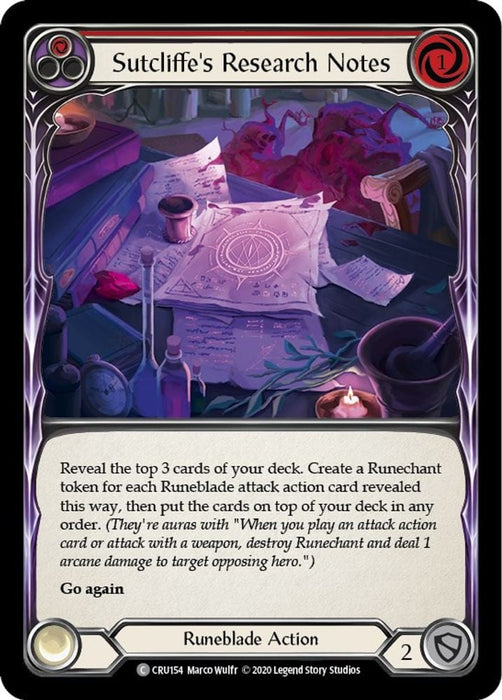 Sutcliffes Research Notes Red (#CRU154) (Crucible of War) Near Mint Unlimited Edition Rainbow Foil