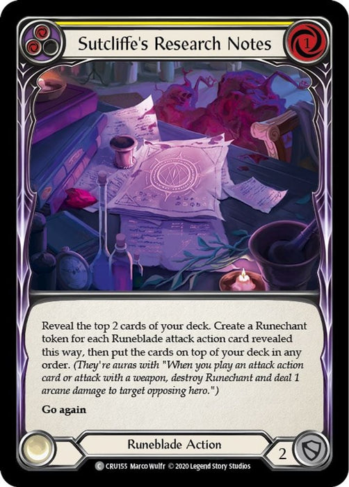 Sutcliffes Research Notes Yellow (#CRU155) (Crucible of War) Near Mint Unlimited Edition Rainbow Foil