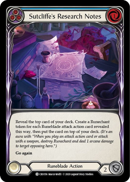 Sutcliffes Research Notes Blue (#CRU156) (Crucible of War) Near Mint Unlimited Edition Rainbow Foil