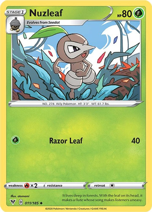 Nuzleaf (#011/185) (SWSH04: Vivid Voltage) Near Mint Reverse Holofoil