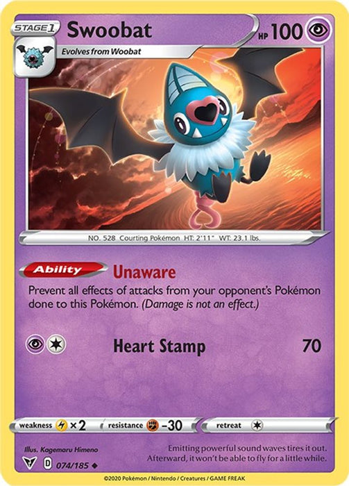 Swoobat (#074/185) (SWSH04: Vivid Voltage) Near Mint Reverse Holofoil