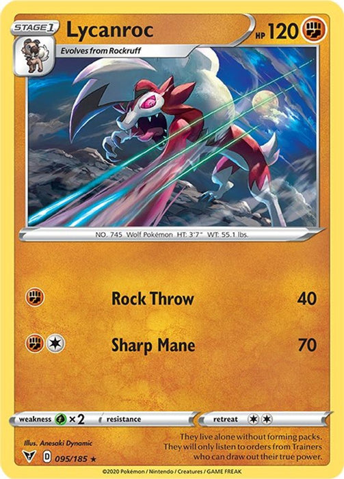 Lycanroc (#095/185) (SWSH04: Vivid Voltage) Near Mint Reverse Holofoil