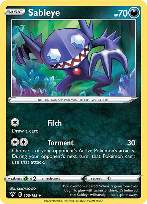 Sableye (#105/185) (SWSH04: Vivid Voltage) Near Mint Reverse Holofoil