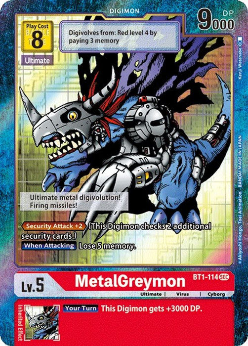 MetalGreymon (Secret Rare) (Alternate Art) (#BT1-114 SEC) (Release Special Booster 1.0) Near Mint Foil