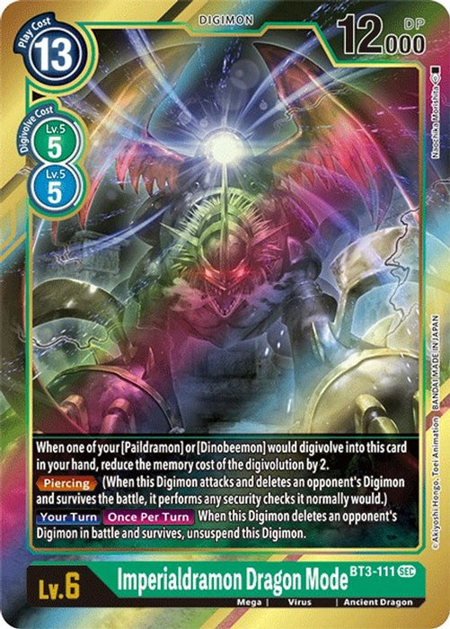 Imperialdramon Dragon Mode (Secret Rare) (Alternate Art) (#BT3-111 SEC) (Release Special Booster 1.5) Lightly Played Foil