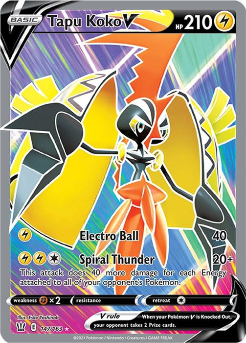 Tapu Koko V (Full Art) (#147/163) (SWSH05: Battle Styles) Near Mint Holofoil