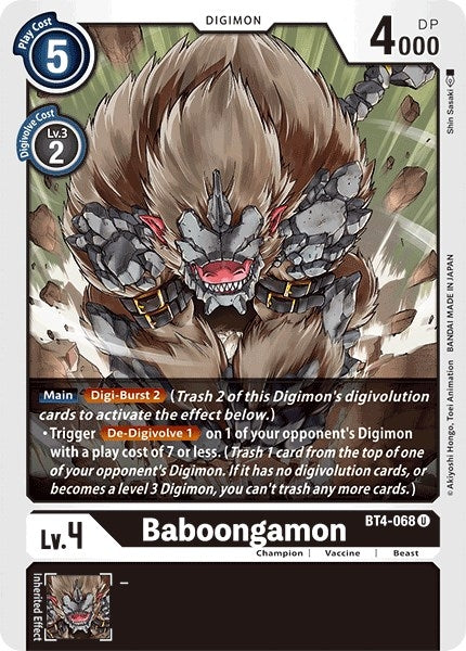 Image for Baboongamon (BT4-068 U) - Digimon Card Game