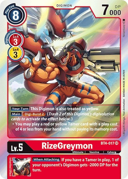 Image for RizeGreymon (BT4-017 SR) - Digimon Card Game