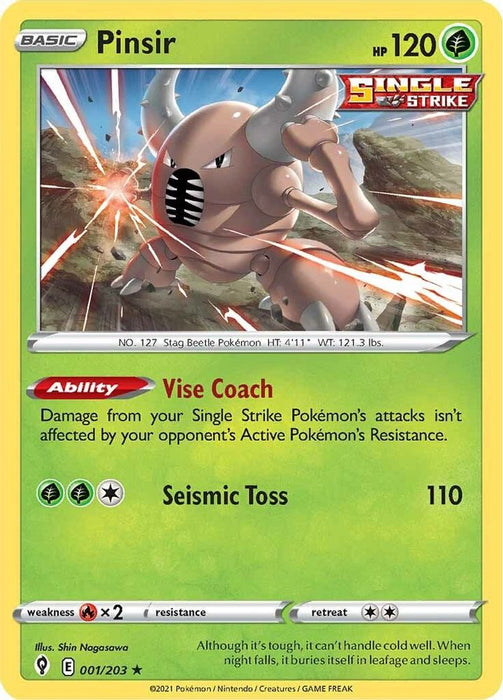 Pinsir (#001/203) (SWSH07: Evolving Skies) Near Mint Reverse Holofoil