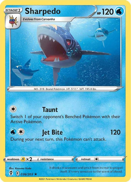 Sharpedo (#036/203) (SWSH07: Evolving Skies) Near Mint Reverse Holofoil