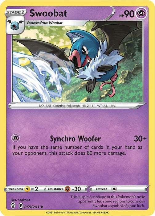 Swoobat (#069/203) (SWSH07: Evolving Skies) Near Mint Reverse Holofoil