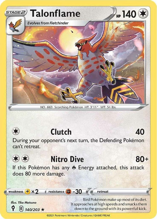 Talonflame (#140/203) (SWSH07: Evolving Skies) Near Mint Reverse Holofoil
