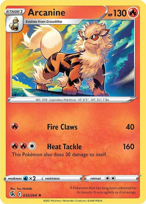 Arcanine (#033/264) (SWSH08: Fusion Strike) Near Mint Reverse Holofoil