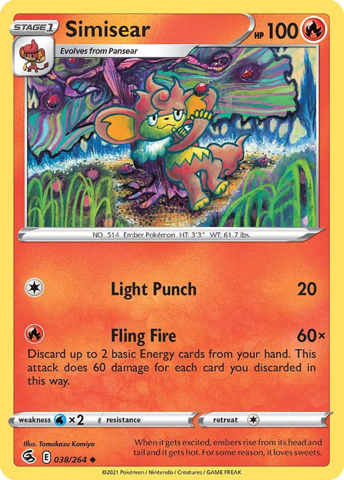 Simisear (#038/264) (SWSH08: Fusion Strike) Near Mint Reverse Holofoil