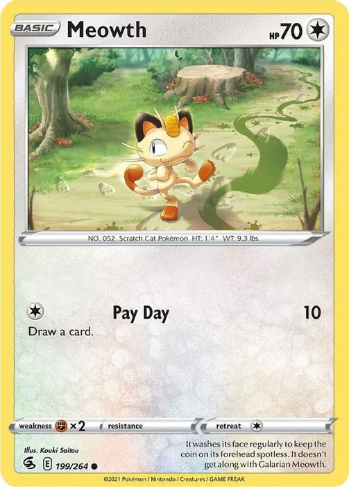 Meowth (#199/264) (SWSH08: Fusion Strike) Near Mint Reverse Holofoil