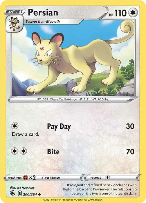 Persian (#200/264) (SWSH08: Fusion Strike) Near Mint Reverse Holofoil