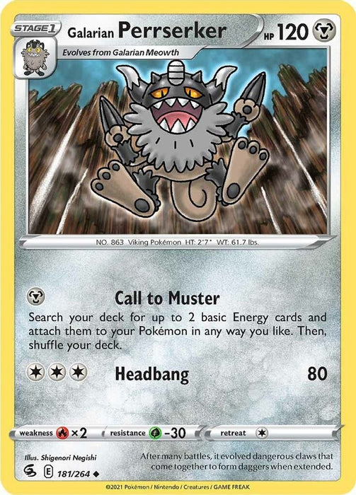 Galarian Perrserker (#181/264) (SWSH08: Fusion Strike) Near Mint Reverse Holofoil