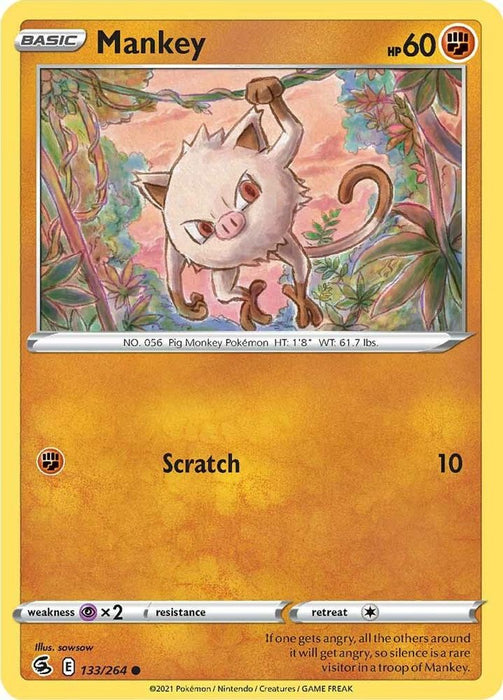 Mankey (#133/264) (SWSH08: Fusion Strike) Near Mint Reverse Holofoil