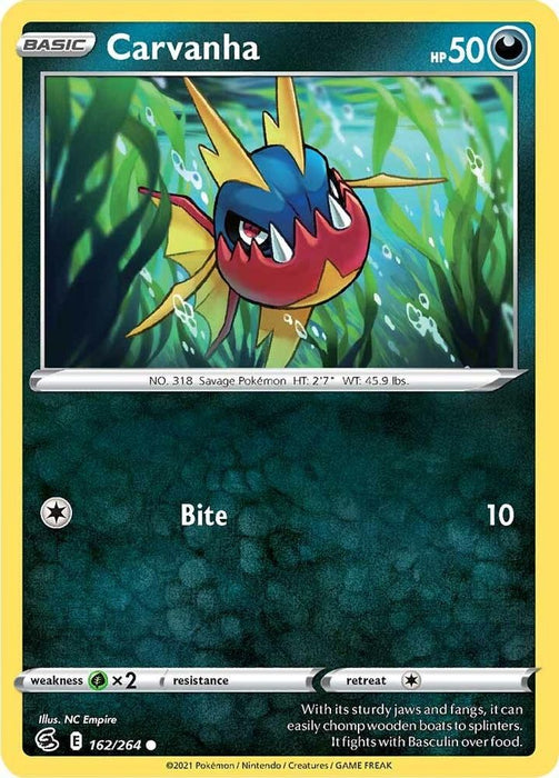 Carvanha (#162/264) (SWSH08: Fusion Strike) Near Mint Reverse Holofoil