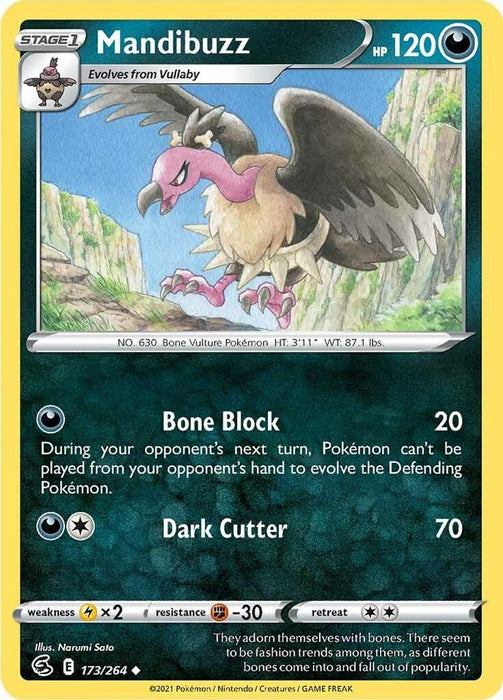 Mandibuzz (#173/264) (SWSH08: Fusion Strike) Near Mint Reverse Holofoil