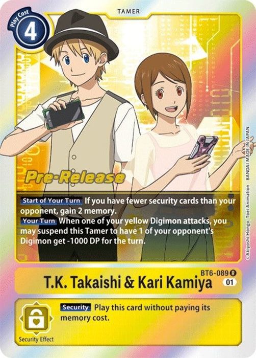 T.K. Takaishi & Kari Kamiya (#BT6-089 R) (Double Diamond Pre-Release Cards) Near Mint Foil