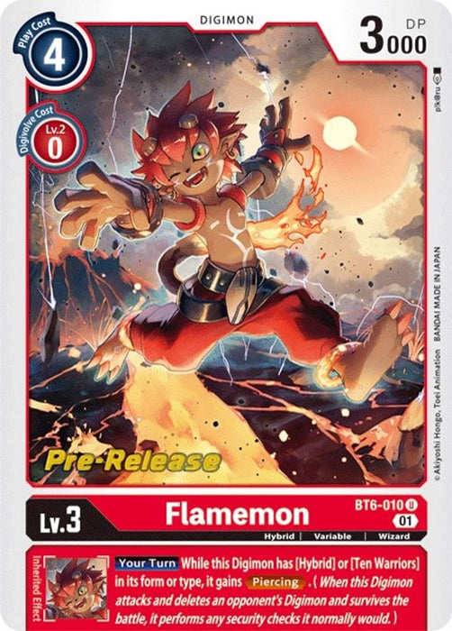 Flamemon (#BT6-010 U) (Double Diamond Pre-Release Cards) Near Mint Foil