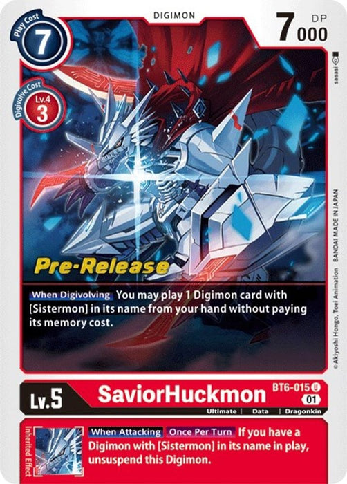 SaviorHuckmon (#BT6-015 U) (Double Diamond Pre-Release Cards) Near Mint Foil