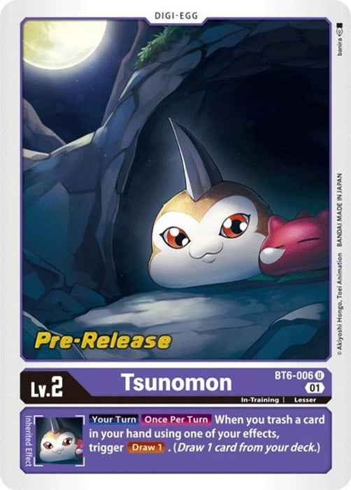 Tsunomon (#BT6-006 U) (Double Diamond Pre-Release Cards) Near Mint Foil