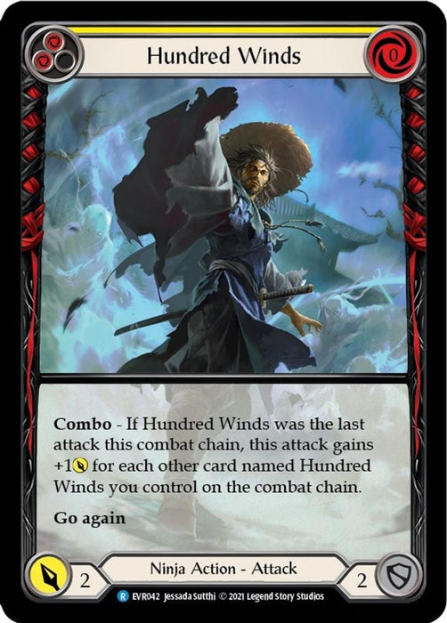 Hundred Winds Yellow Extended Art (#EVR042) (Everfest) Near Mint 1st Edition Rainbow Foil